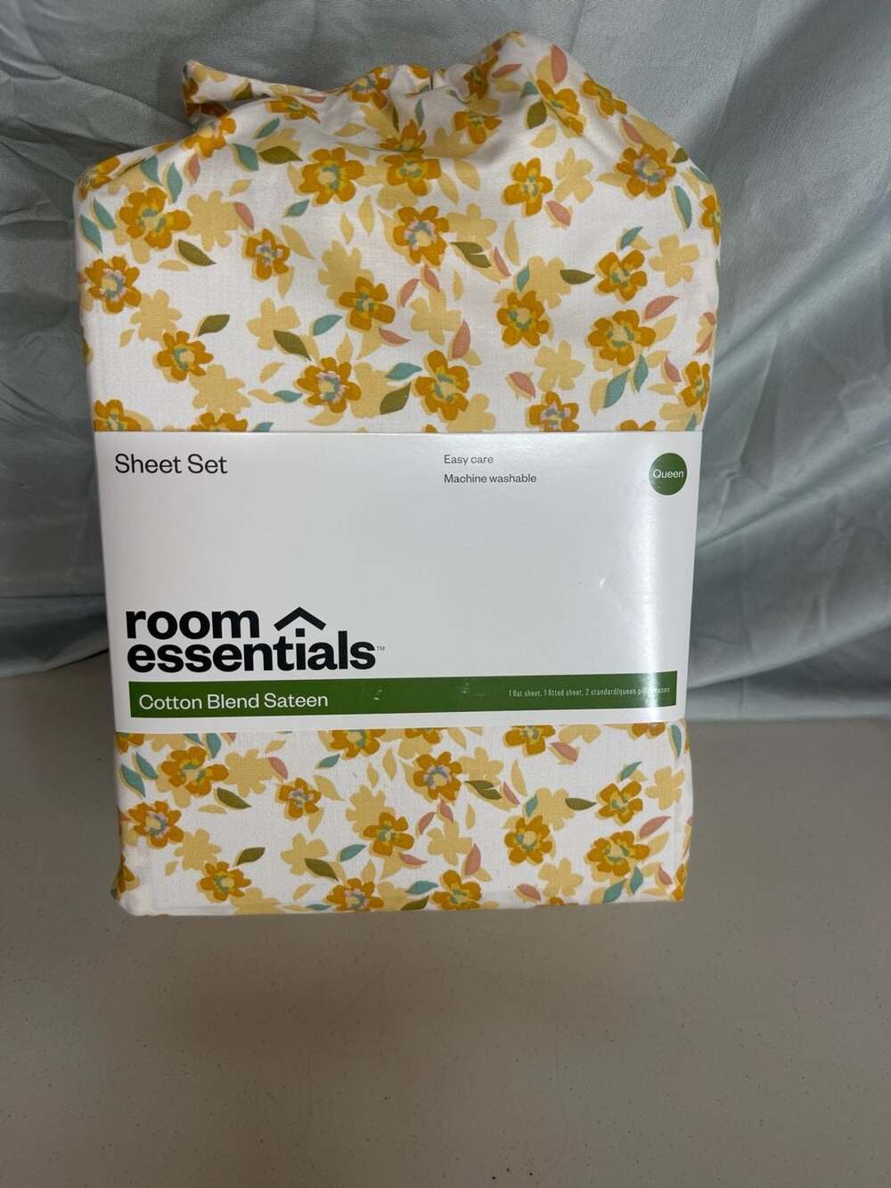 Room Essentials Cotton Blend Sateen Sheet Set Queen Yellow Floral